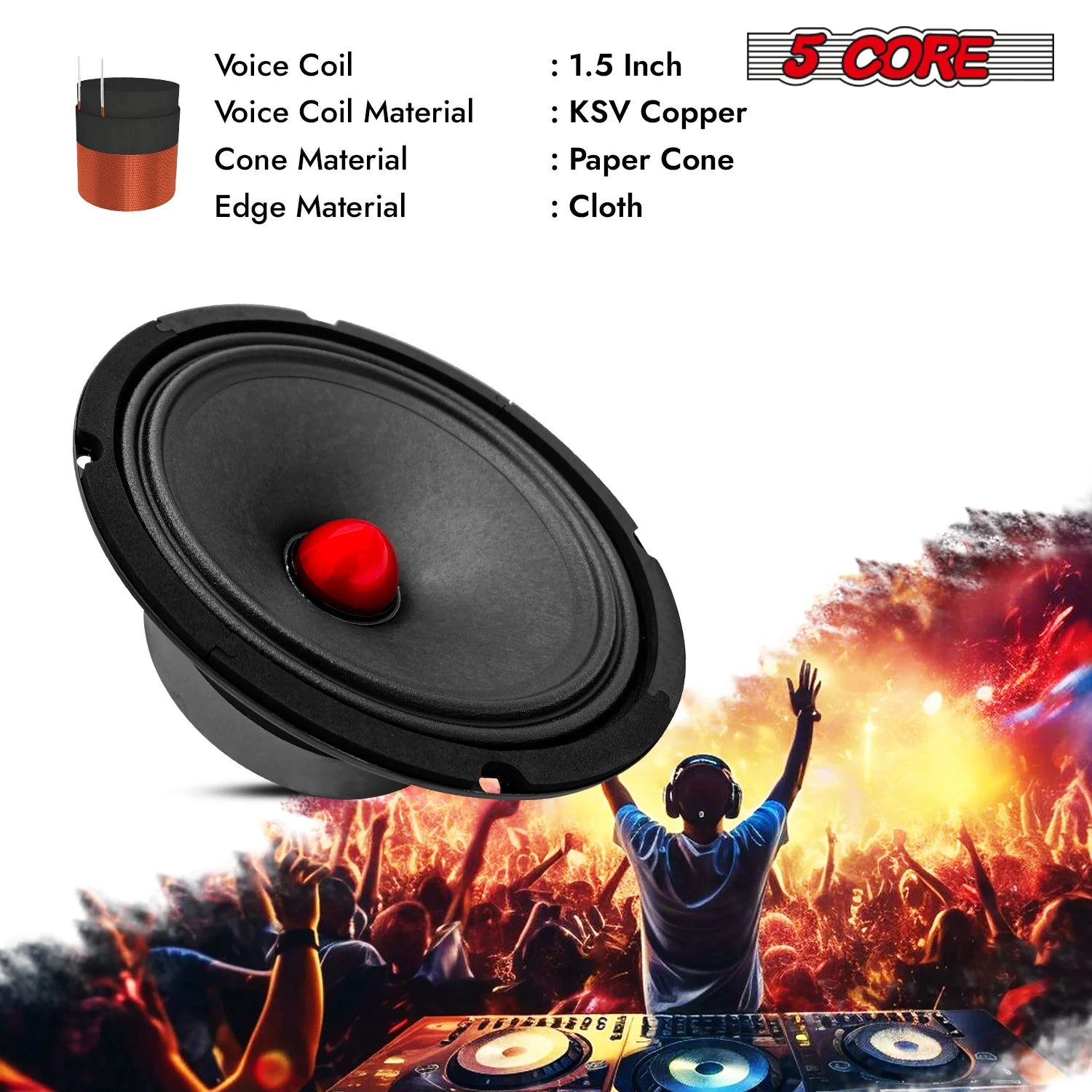 5Core 8 Inch Midrange Door Speaker 580W PMPO Subwoofer W Aluminum Bullet 8O Sub Woofer