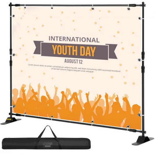 VEVOR Adjustable Telescopic Backdrop Banner Stand, 8' x 8' Retractable Display with Carrying Bag