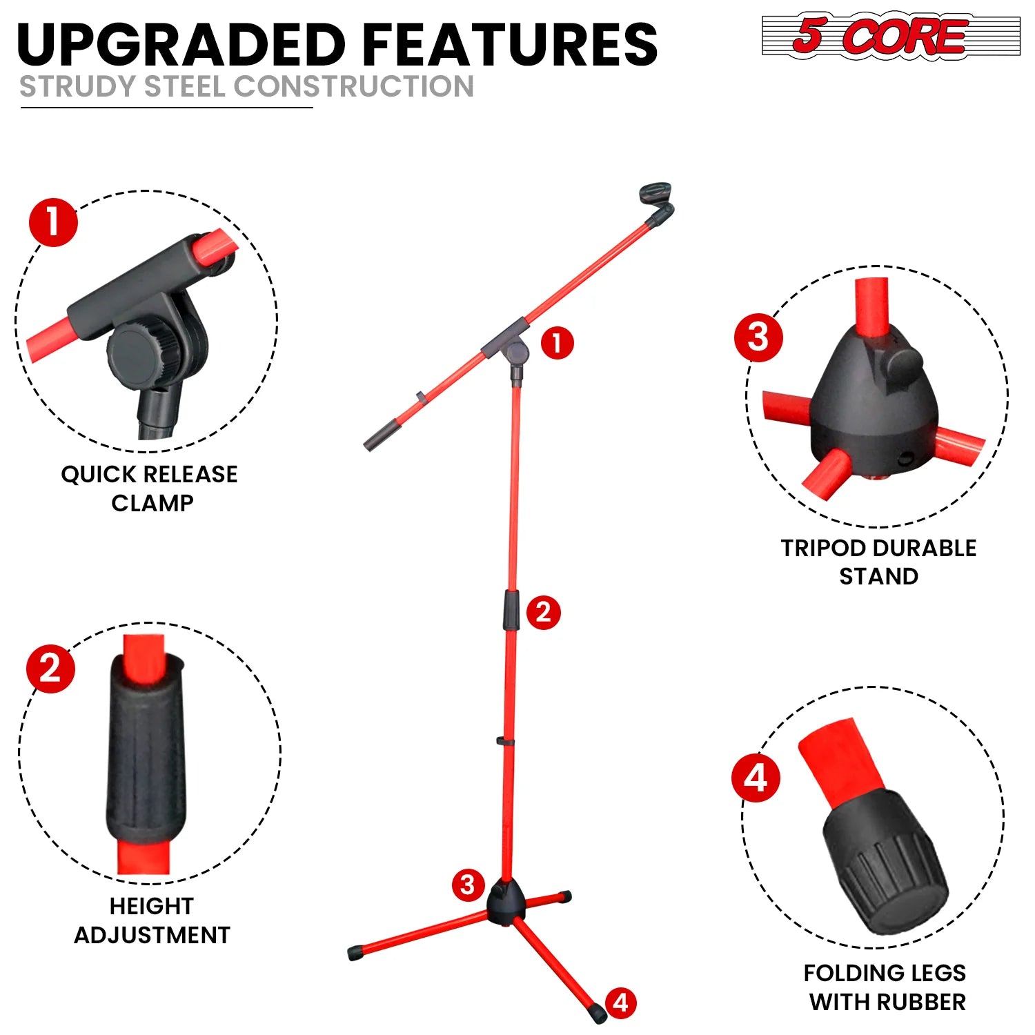 5Core Adjustable Floor Microphone Stand with Boom Arm