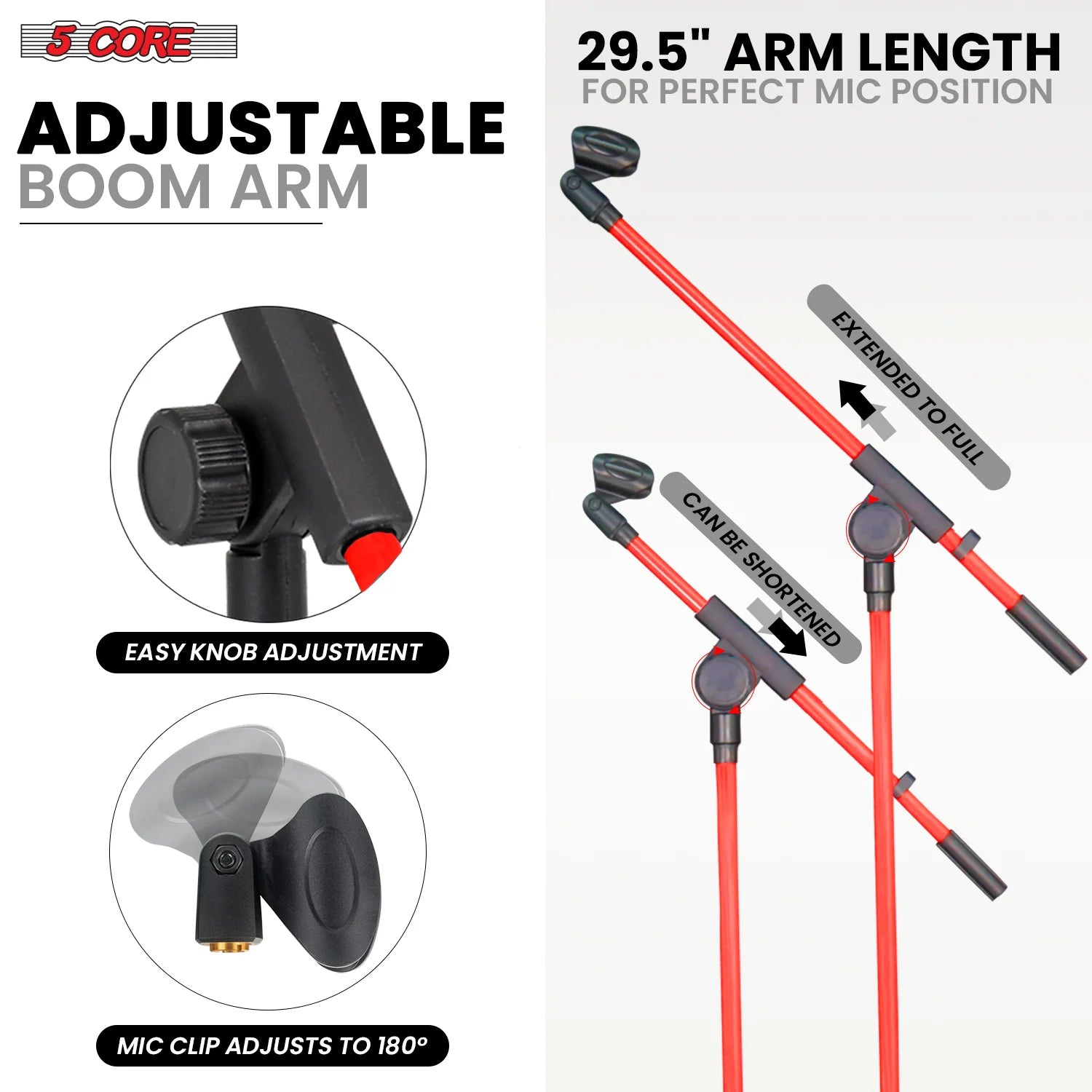5Core Adjustable Floor Microphone Stand with Boom Arm