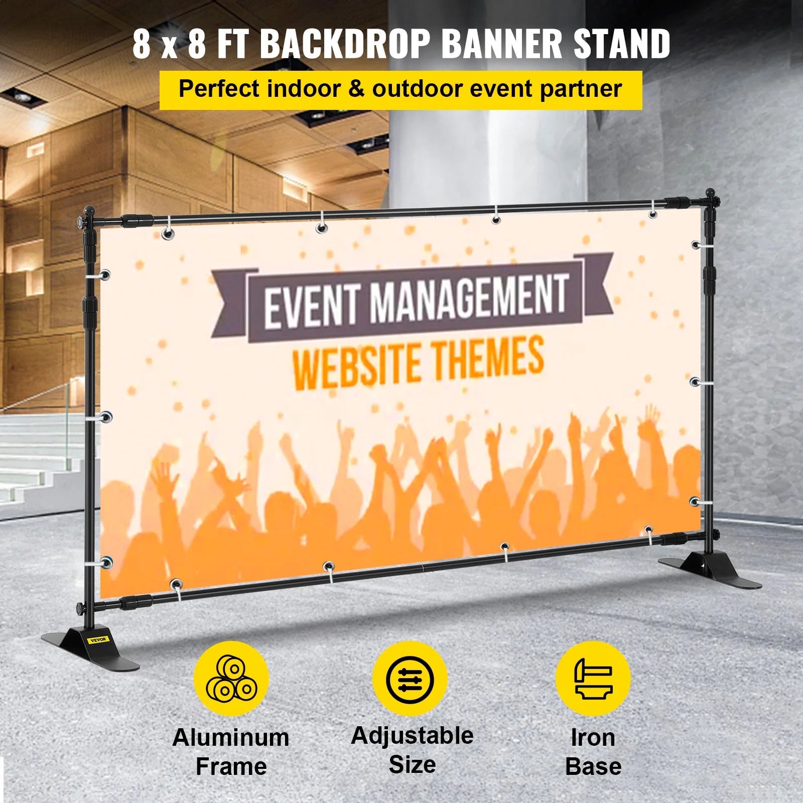 VEVOR Adjustable Telescopic Backdrop Banner Stand, 8' x 8' Retractable Display with Carrying Bag