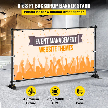 VEVOR Adjustable Telescopic Backdrop Banner Stand, 8' x 8' Retractable Display with Carrying Bag
