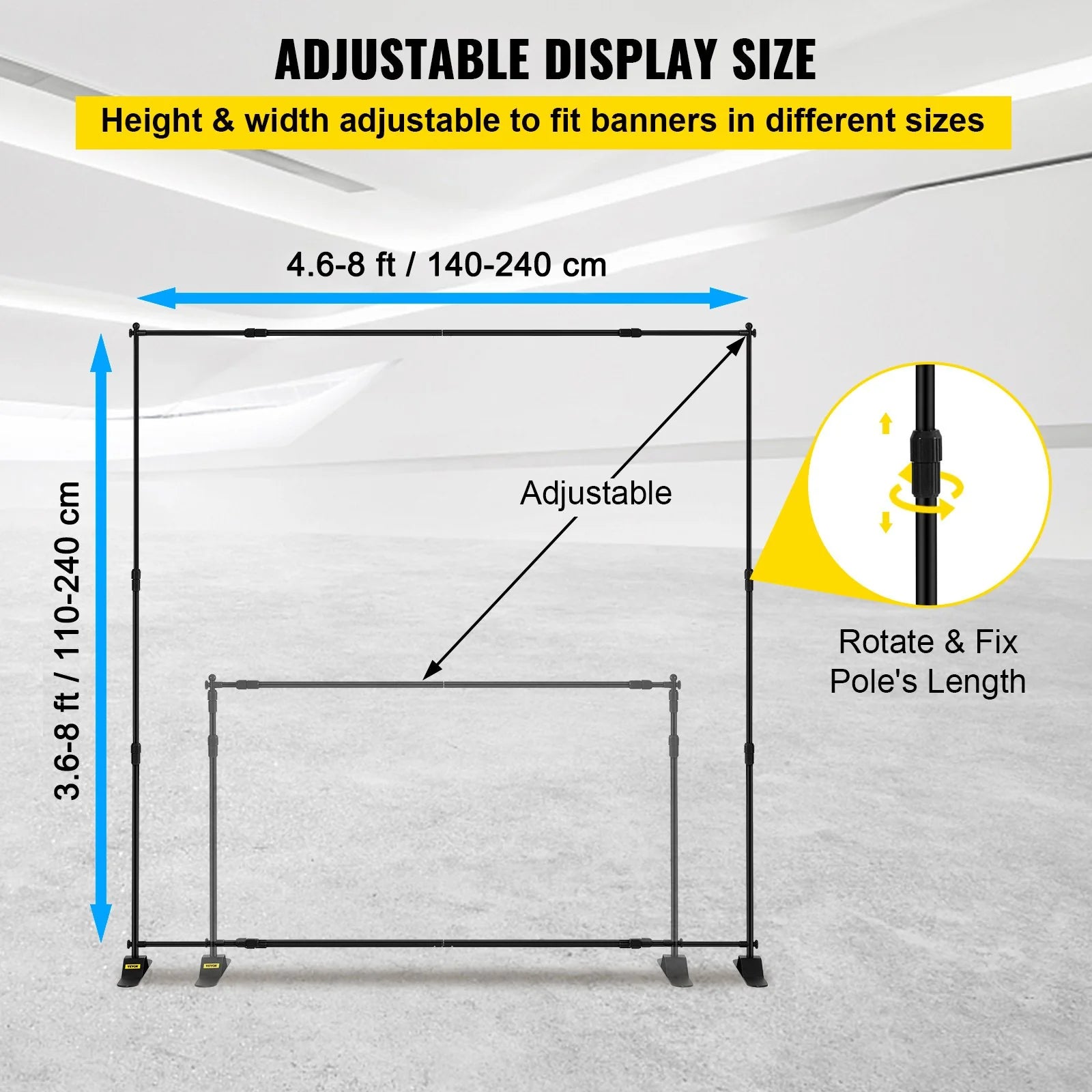 VEVOR Adjustable Telescopic Backdrop Banner Stand, 8' x 8' Retractable Display with Carrying Bag