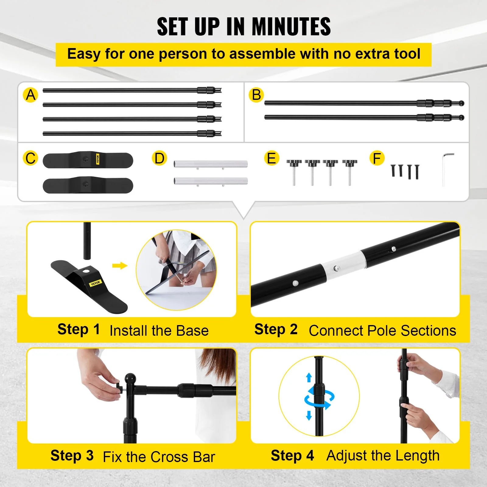 VEVOR Adjustable Telescopic Backdrop Banner Stand, 8' x 8' Retractable Display with Carrying Bag