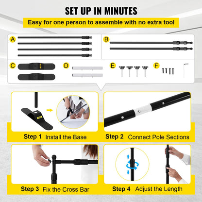 VEVOR Adjustable Telescopic Backdrop Banner Stand, 8' x 8' Retractable Display with Carrying Bag