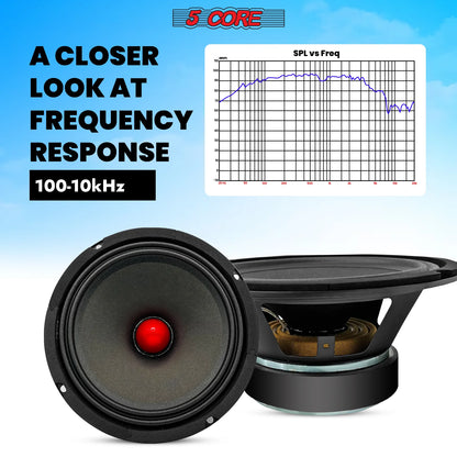 5Core 8 Inch Midrange Door Speaker 580W PMPO Subwoofer W Aluminum Bullet 8O Sub Woofer