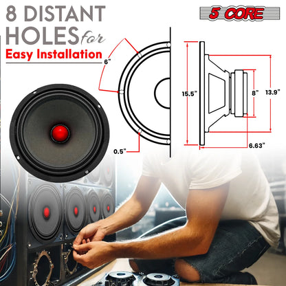 5Core 8 Inch Midrange Door Speaker 580W PMPO Subwoofer W Aluminum Bullet 8O Sub Woofer
