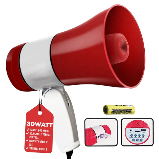 5 Core Megaphone Bullhorn Speaker 30W Bull Horn Rechargeable Cheer Megafono 800 Yards