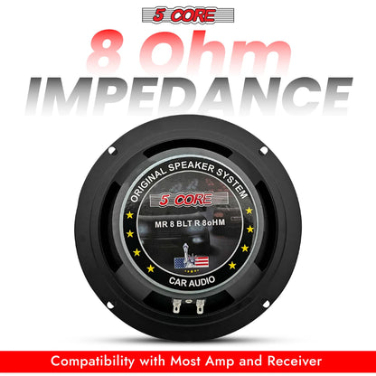 5Core 8 Inch Midrange Door Speaker 580W PMPO Subwoofer W Aluminum Bullet 8O Sub Woofer