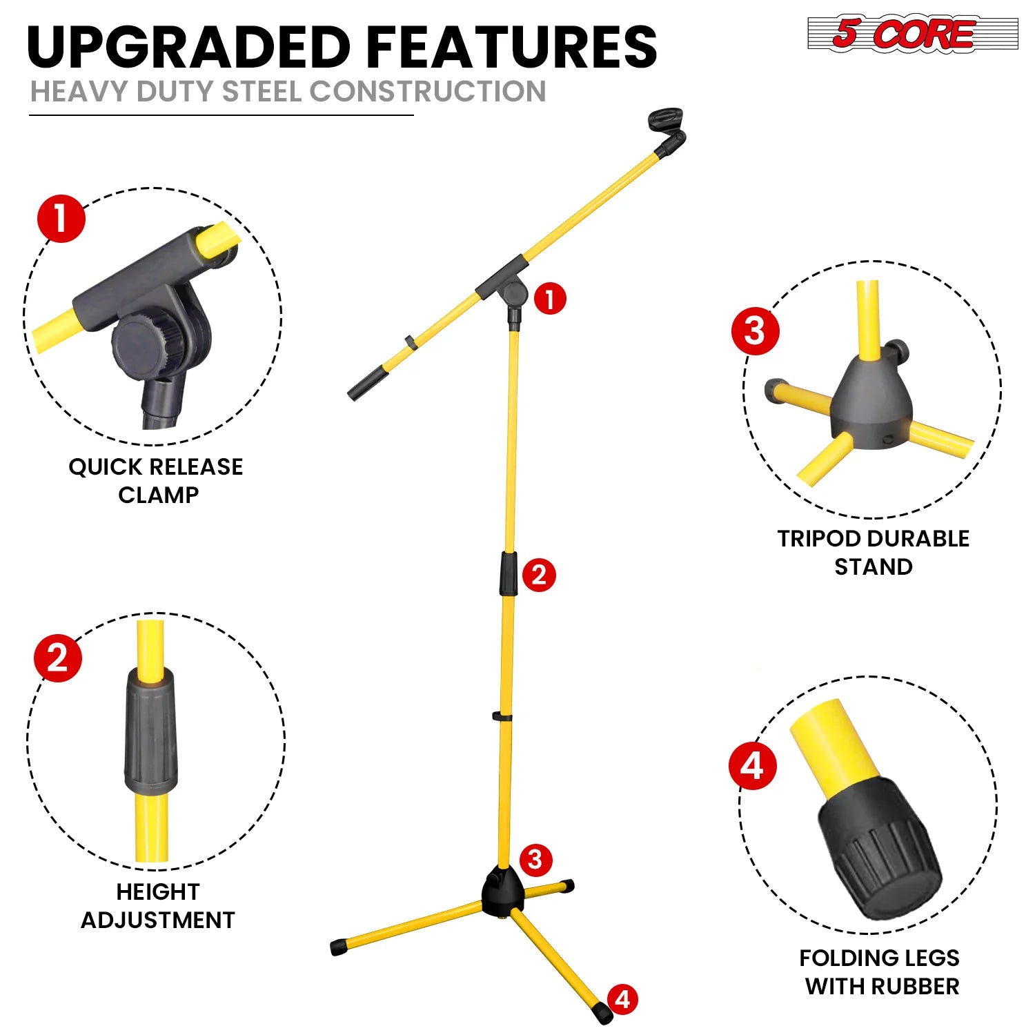 5Core Tripod Mic Stand Adjustable Holder Floor Microphone Boom Arm