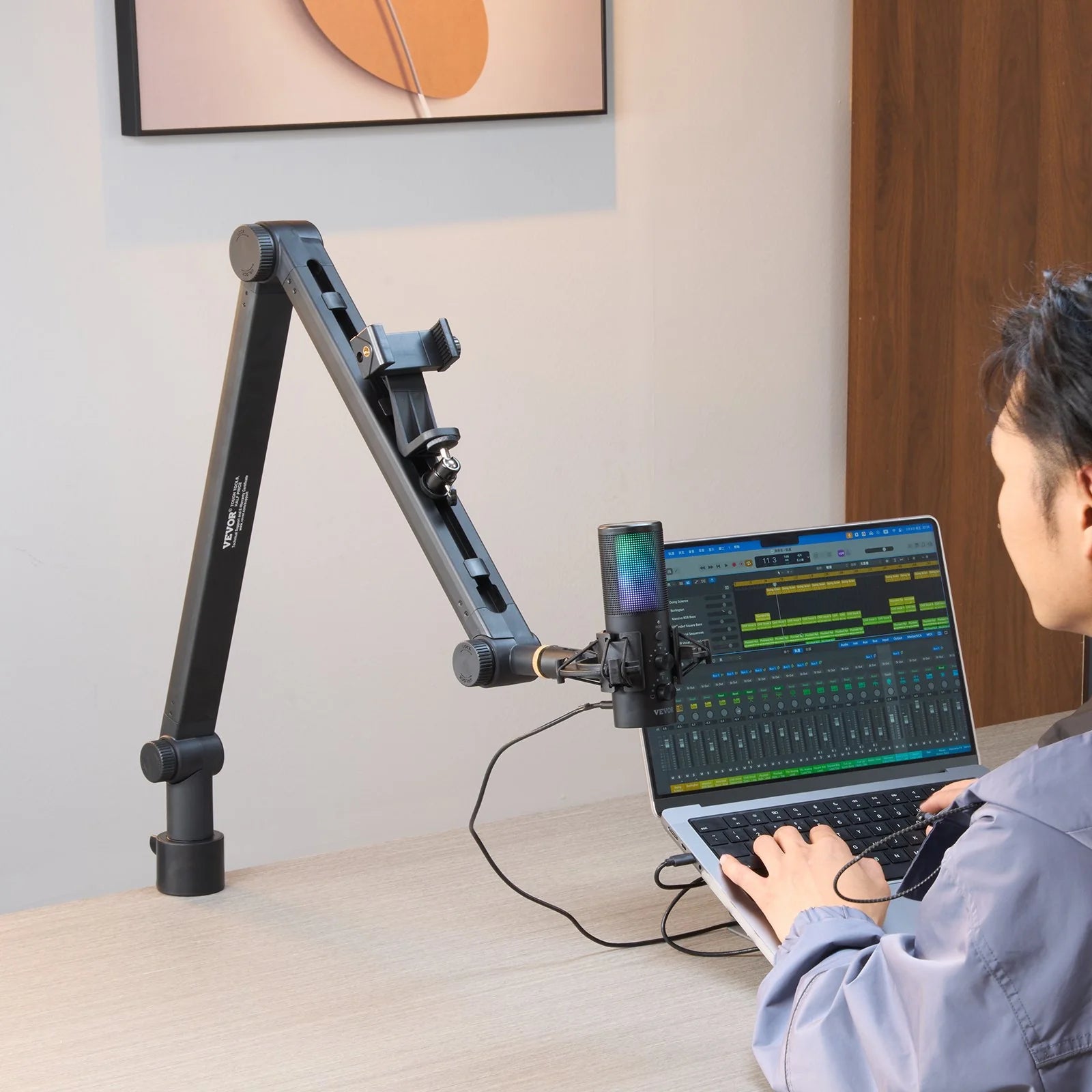 VEVOR Adjustable Microphone Boom Arm with Desk Mount, 360° Rotatable Stand and 3/8 to 5/8 Adapter, Compatible with Blue Yeti, HyperX QuadCast, Blue Snowball, Shure SM7B, and Audio Technica