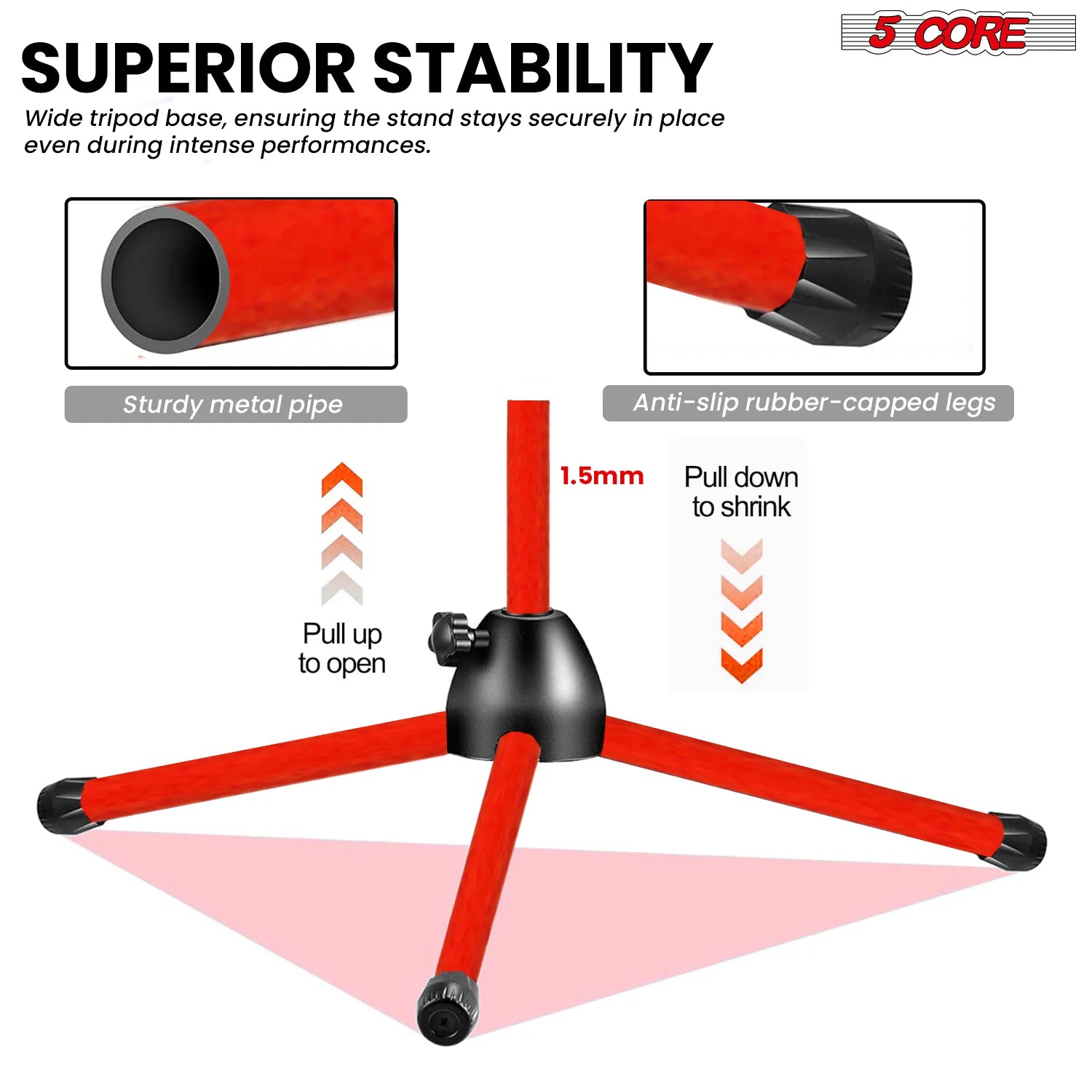 5Core Adjustable Floor Microphone Stand with Boom Arm