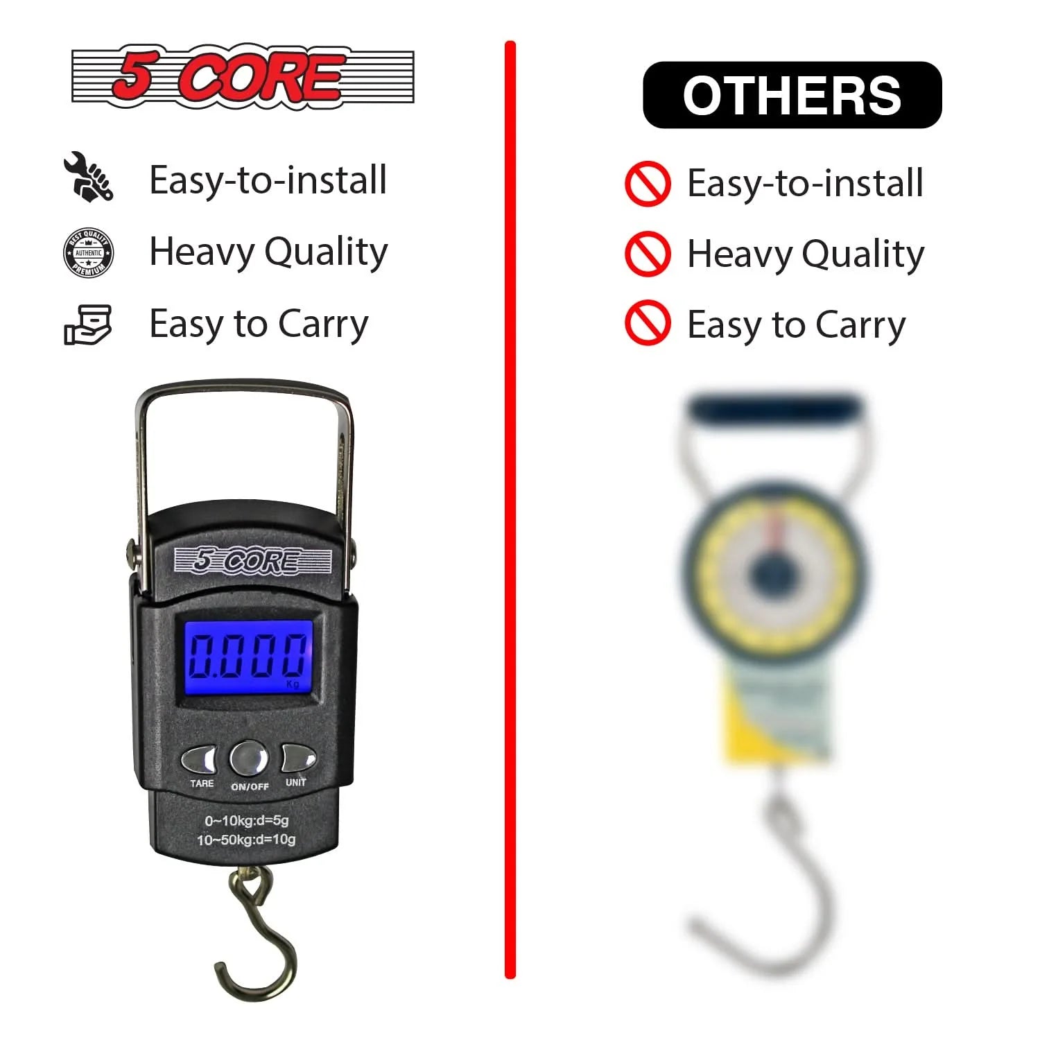 5Core Digital Fishing Scale 110Lb/50Kg Hanging Luggage Weighing Scales W Measuring Tape
