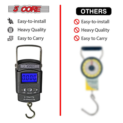 5Core Digital Fishing Scale 110Lb/50Kg Hanging Luggage Weighing Scales W Measuring Tape