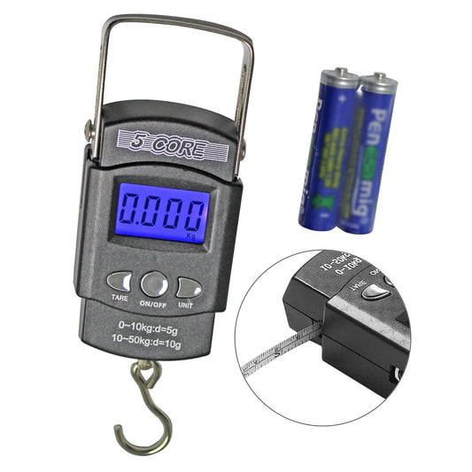 5Core Digital Fishing Scale 110Lb/50Kg Hanging Luggage Weighing Scales W Measuring Tape