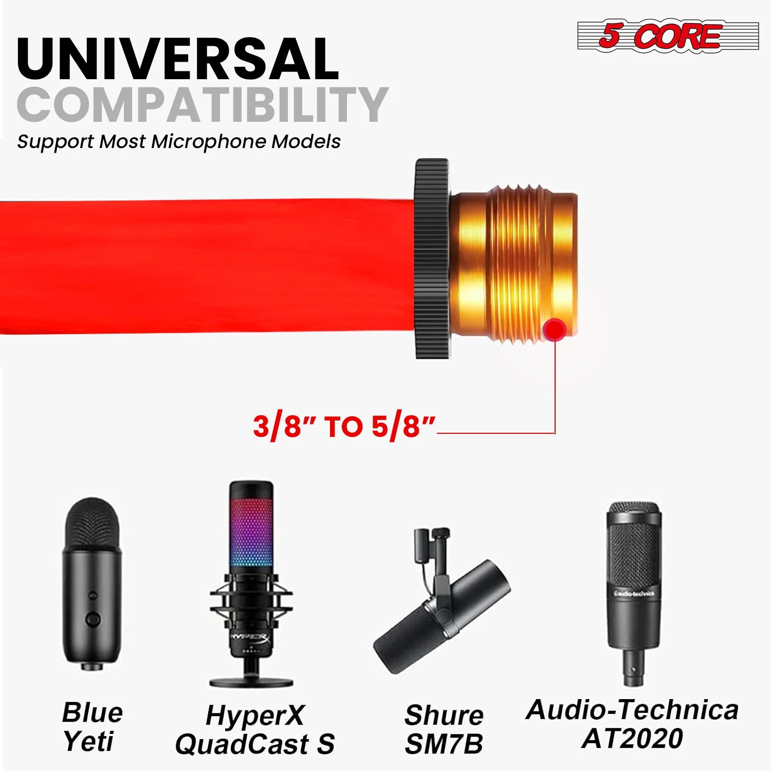 5Core Adjustable Floor Microphone Stand with Boom Arm